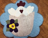 Chick Penny Rug, Felt Candle Mat, Centerpiece, Table Mat, Springtime rug, Table protector, Farmhouse Decor, Handmade rug mat, Home Decor