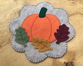 Fall harvest pumpkin candle mat, Felt penny rug, Table centerpiece
