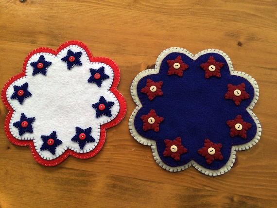 Star Americana candle mat, Patriotic penny rug, Centerpiece, Home decor