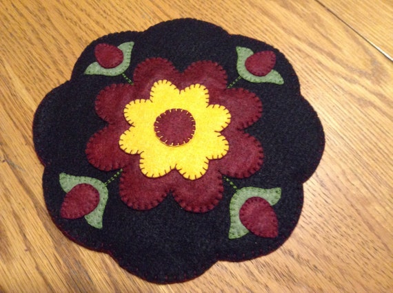 Flower Wool Candle Mat Penny Rug Centerpiece Folk Art Etsy