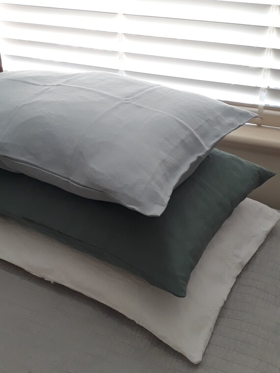 Linen Forrest Green Sage Stone Wash Pair Pillowcases Etsy