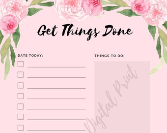 Get things done Weekly Planner Page | Pretty Simple floral themed planner Design | Colorful Design | Digital Download PDF
