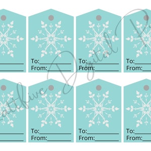 Etiquetas navideñas imprimibles con temática de copos de nieve. etiquetas hacia/desde para regalos. Imprima, corte, agregue cinta. Copo de nieve navideño a partir de etiquetas para paquetes.