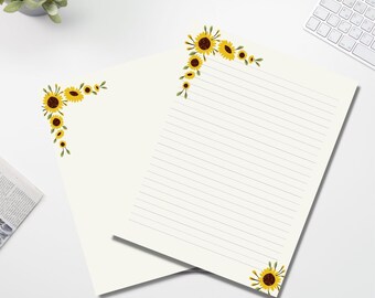 Minimalist Sunflower Lined Printable Letter Writing Paper, 8.5x11, Lined Unlined,Digital Stationery Paper, Instant Download, Personal Papers