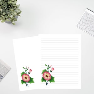 Minimalist Floral Lined Printable Letter Writing Paper, 8.5x11, Lined Unlined,Digital Stationery Paper, Instant Download, Personal Papers