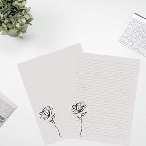 Minimalist Floral Lined Printable Letter Writing Paper, 8.5x11, Lined Unlined,Digital Stationery Paper, Instant Download, Personal Papers