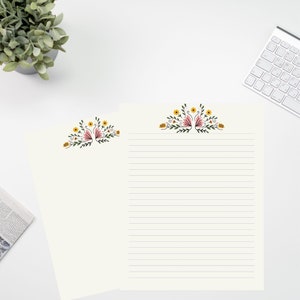 Minimalist Floral Lined Printable Letter Writing Paper, 8.5x11, Lined Unlined,Digital Stationery Paper, Instant Download, Personal Papers