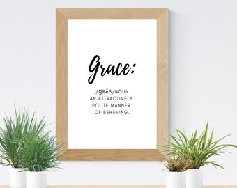 GRACE Digital Download Print INSTANT DOWNLOAD Definition Print Modern Home Decor Home Definition Digital Typography Art Gift Minimalist