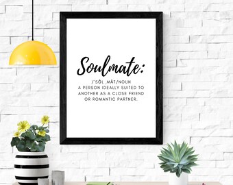 SOULMATE Digital Download Print INSTANT DOWNLOAD Definition Print Modern Home Decor Home Definition Digital Typography Art Gift Minimalist