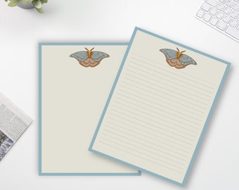 Butterfly Moth Stationery Paper, Lined & Unlined (Digital Download)