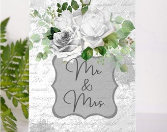 Mr & Mrs Bridal Wedding Congratulations floral Digital card , printable card, Bridal cards Digital print card, digital wedding card, floral