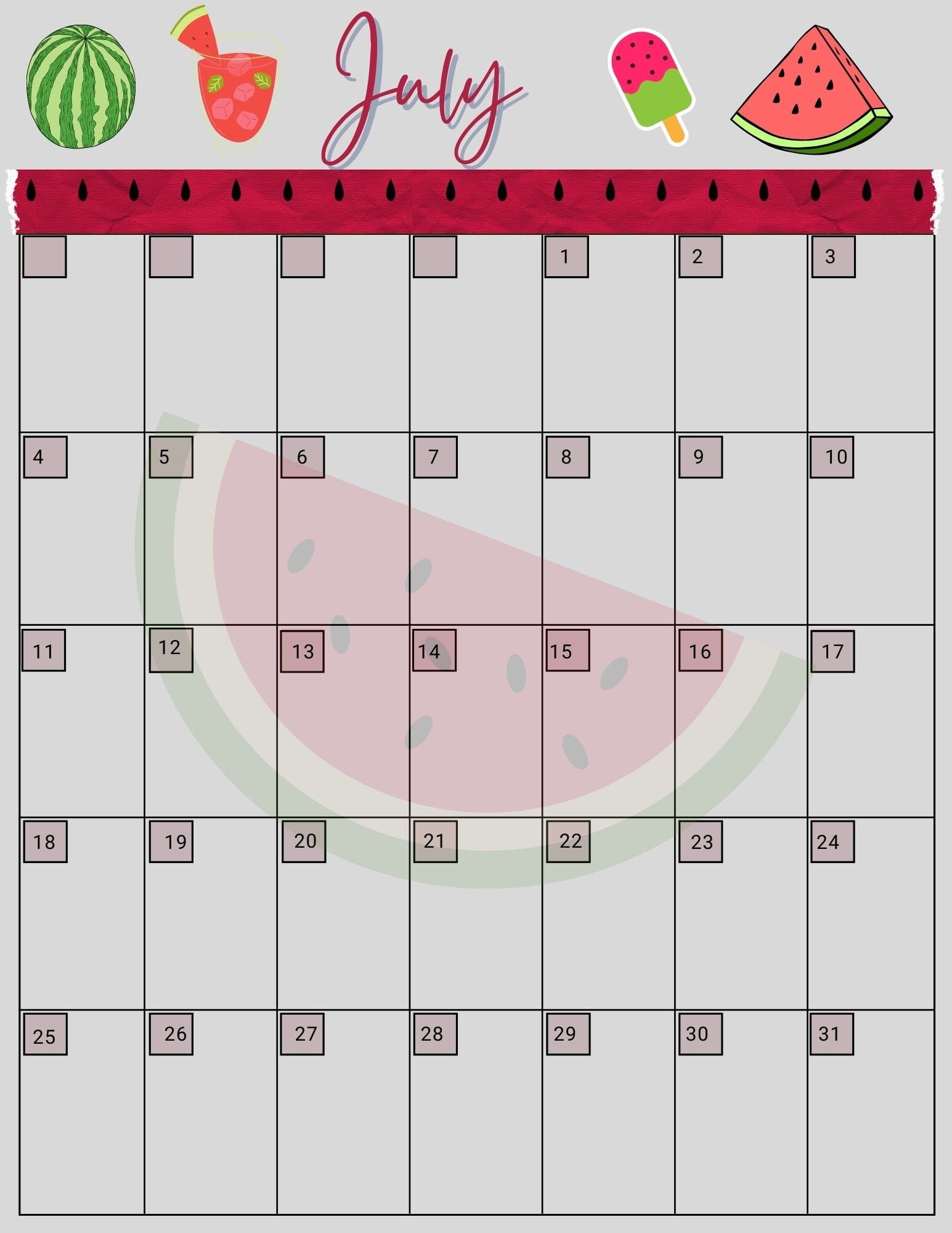 july 2021 calendar printable cute holiday themed calendar etsy