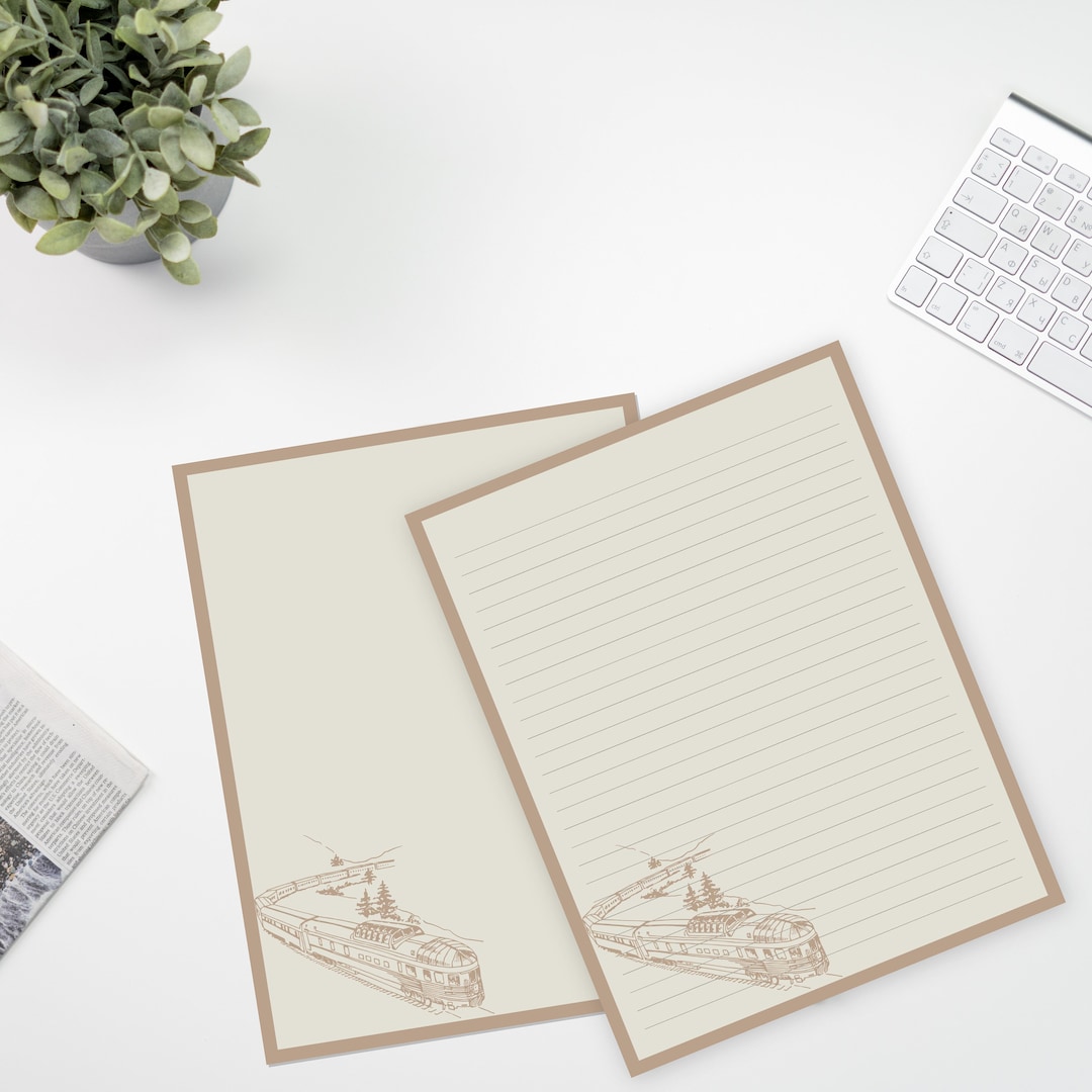Train Locomotive Printable Letter Writing Paper, 8.5x11, Lined Unlined ...