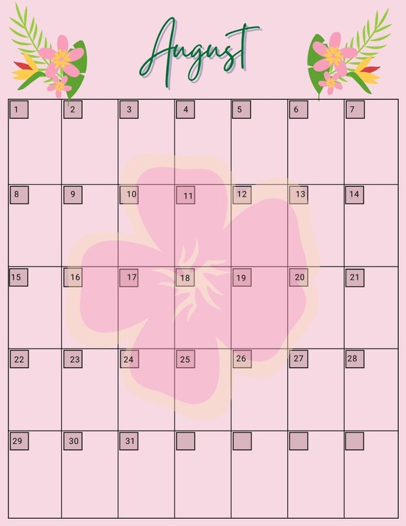 August 2021 Calendar Printable Cute Holiday Themed Calendar | Etsy