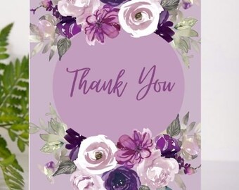 Purple Floral Thank you card, Digital thanks card, printable card, Earthy, Thanksgiving, thank you, thanks, Digital print card