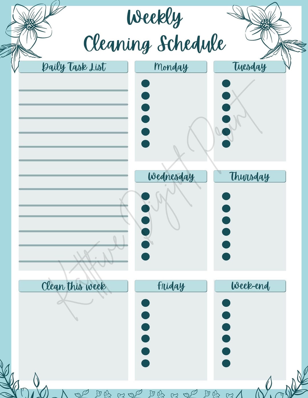 Floral Weekly Cleaning Schedule Printable | Planner Page (digital ...