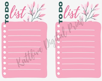 Pink Leafy Printable To Do List, Digital Download Print as many as you need, printable to do list, Digital printable to do list