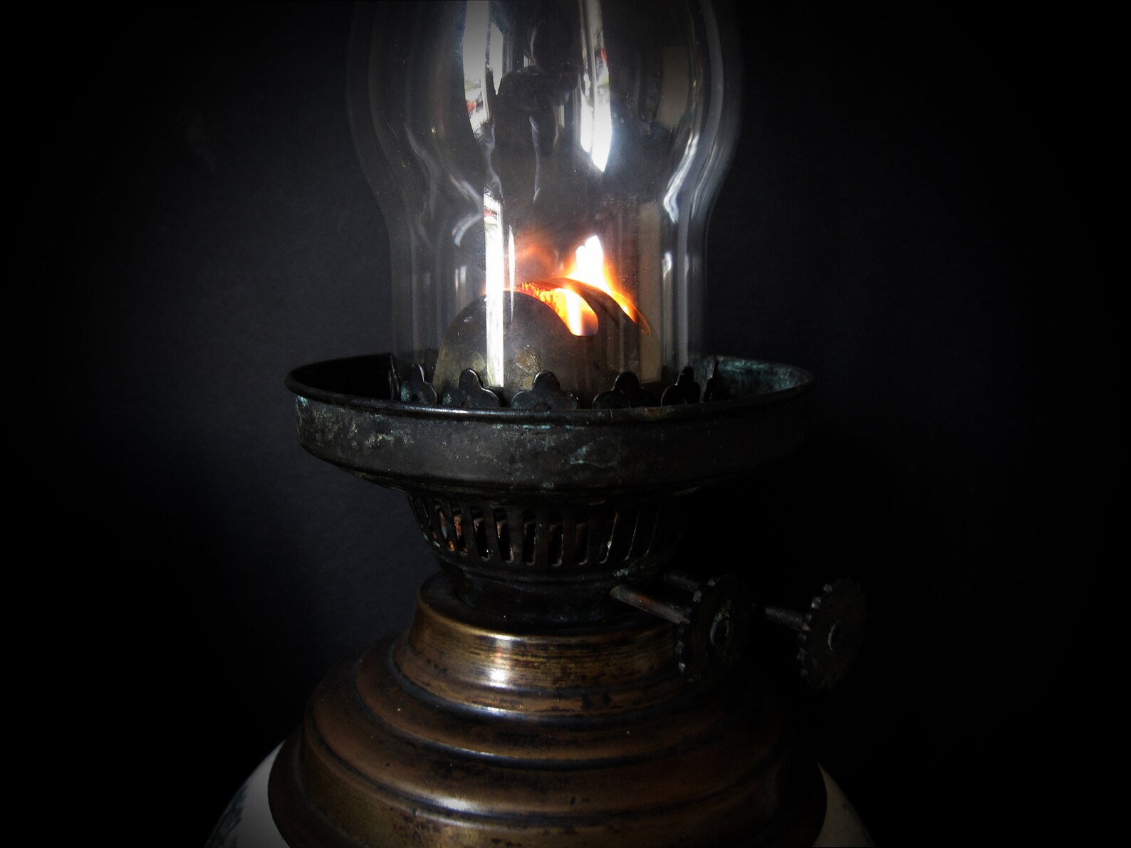 Antique Double Wick Oil Lamp Bronze With Ceramic. Table Lamp Etsy