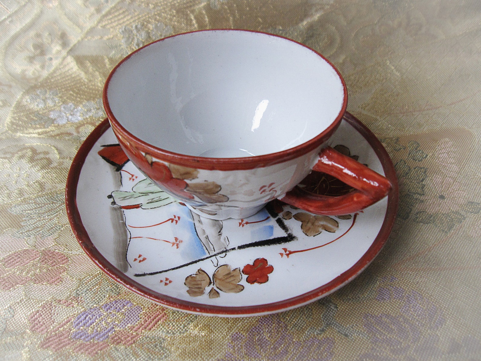 Vintage Japanese Teacup and Saucer Set. Hand Painted geisha Girl. Made