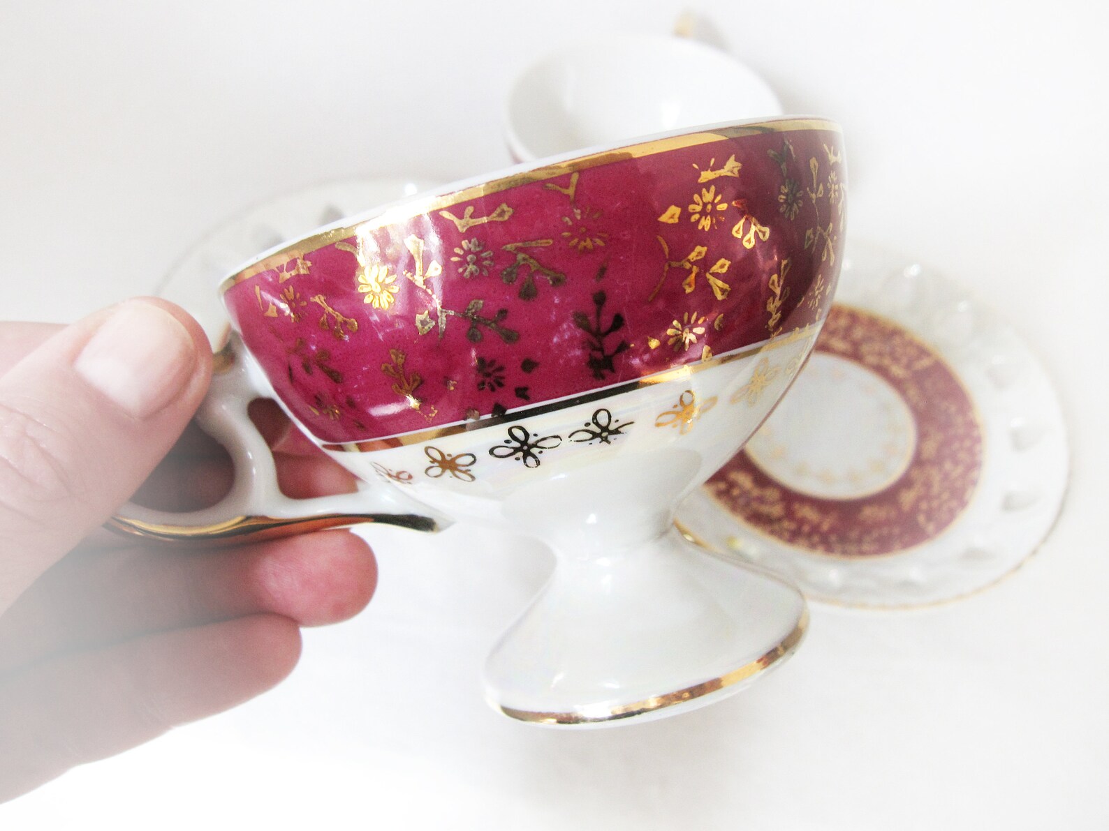 Norleans Japan Porcelain Set of 2 Tea Pairs. Pedestal Cup Etsy