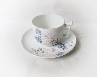 Louis Regout Mosa porcelain coffee cup and saucer. Decor 233 blue peonies. Antique XIX century Dutch chinoiserie ware. Rare find.