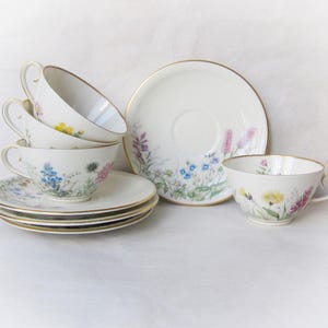 K&A Krautheim Selb Bavaria Wiesengrund Bergeshöhn set of 4 porcelain teapairs. Scenes G, H, K, L, M. Vintage German ware.