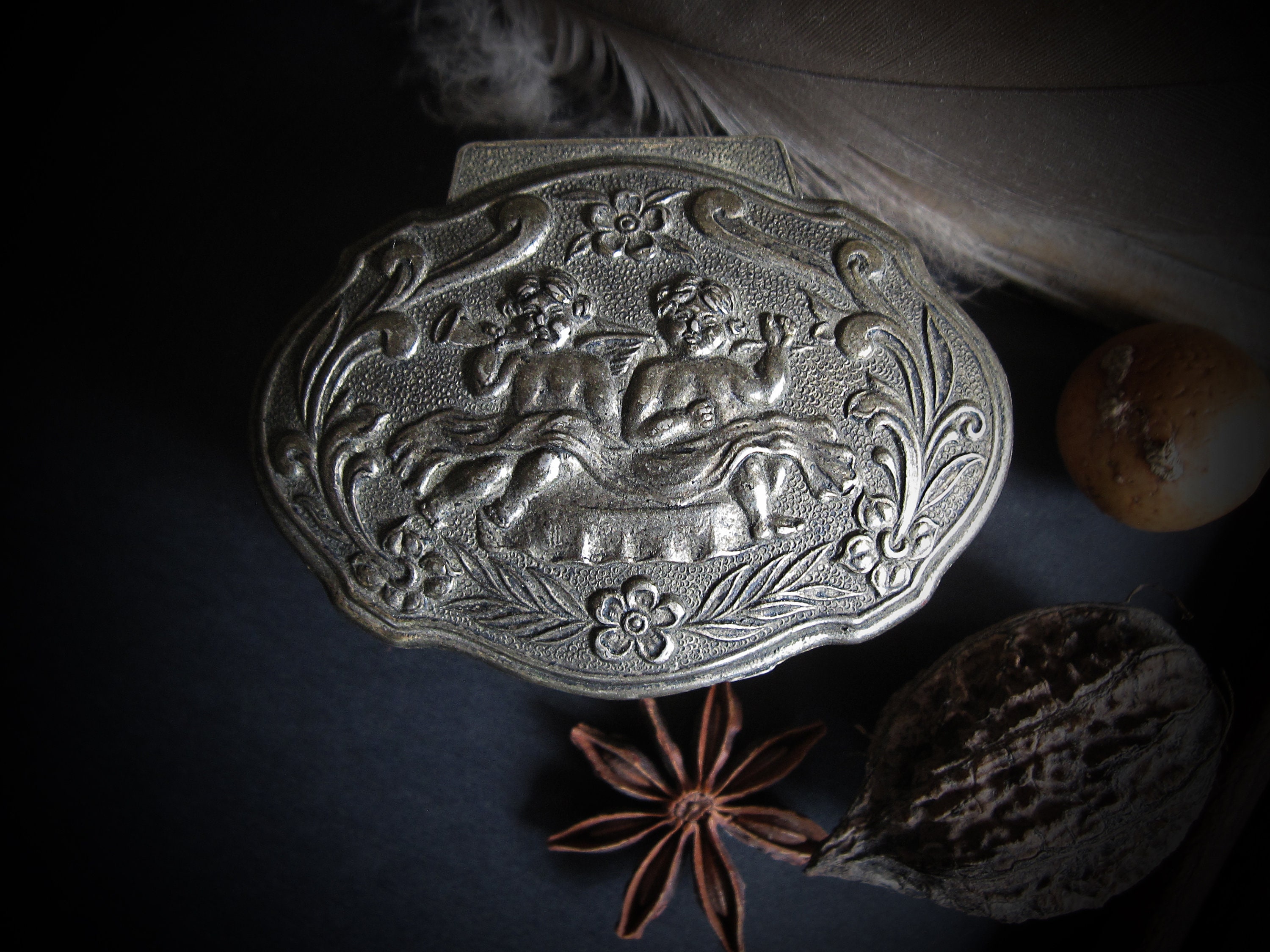 Boîte à Bijoux Vintage Pat.P Japon - Métal Argenté Et Porcelaine - Très Bon état