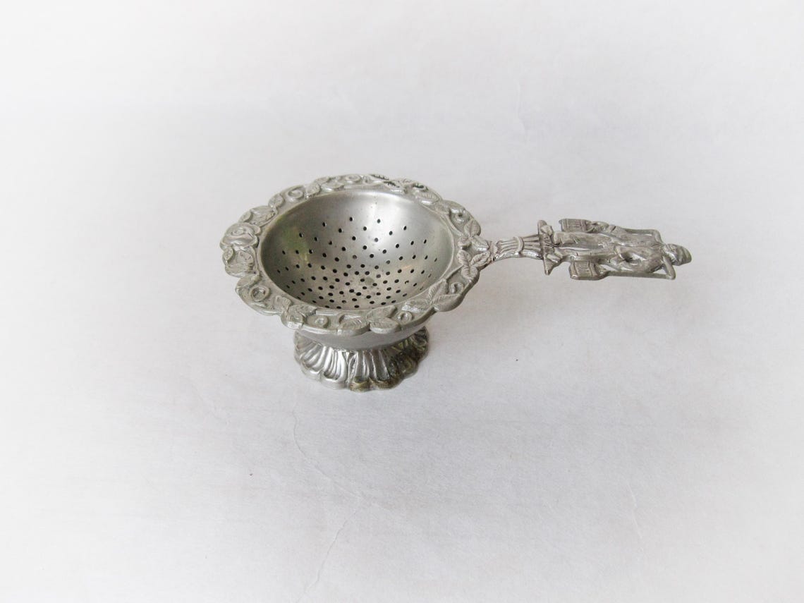 Art Deco Nickel Silver Tea Strainer and Stand, Dutch Farmer Decor ...