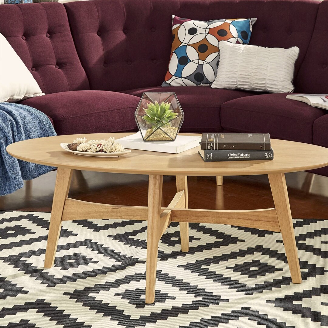 Oval Wooden Coffee Table Full Wood Oval Coffee Table Kitchen Etsy