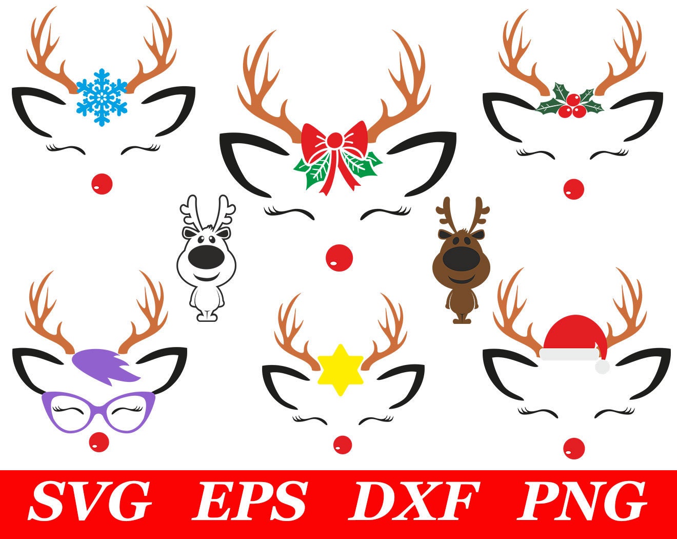Download Christmas Reindeer Face SVG Rudolph Head Headband Wreath SVG | Etsy
