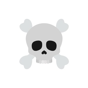 May include: A white skull and crossbones icon with black eyes. The skull is simple and cartoonish.