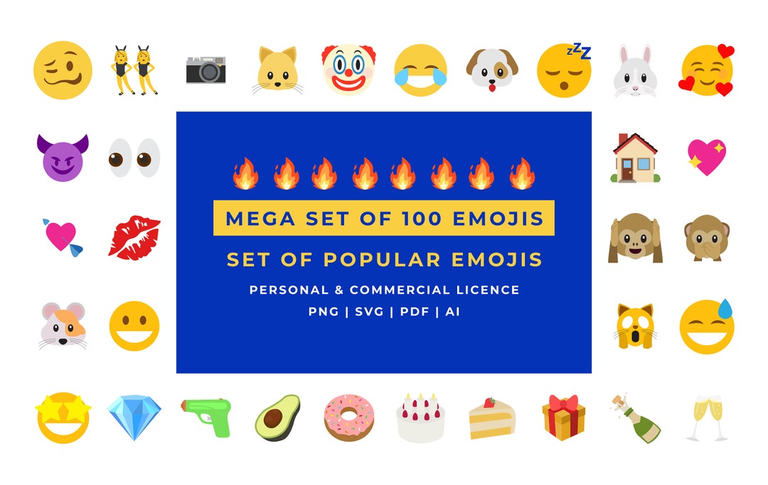 Mega Set of Popular Emojis Png Svg Pdf Ai Etsy