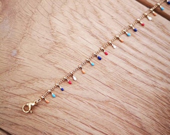 Bracelet chaîne or à franges colorées - bracelet à sequin - bracelet or a frange - bracelet minimaliste or - chaîne à frange doré
