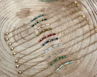 Bracelet fin or et pierres naturelles - bracelet perles pierres naturelles - bracelet femme minimaliste - bracelet perles à facettes