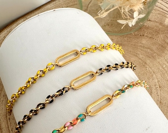 Bracelet femme en acier inoxydable doré - bracelet or et noir - bracelet or et jaune - bracelet or et multicolore - bracelet maille forçat