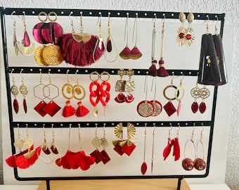 Boucles d'oreilles or et rouge - boucles d'oreilles rouge -boucles d'oreilles pendantes rouge - boucles d'oreilles rouge bordeau