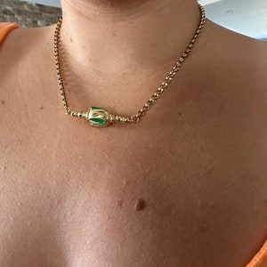 Women&#39;s gold-plated stainless steel necklace with gold and green pendant - gold and white pendant - women&#39;s necklace with gold and turquoise cylindrical pendant