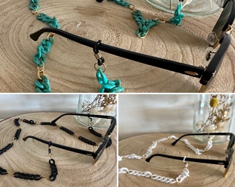 Chaîne de lunettes or et noir - chaîne de lunette or et turquoise - chaîne de lunette or et blanche - chainette de lunette