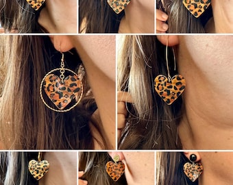 Pendientes con estampado de leopardo - Pendientes dorados con estampado de leopardo - Pendientes colgantes de carey con estampado de leopardo - Joyas de mujer con estampado de leopardo