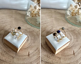 Adjustable ring with a fine stone in gold-plated stainless steel - adjustable thin ring with gold plating - gold ring with a natural stone - rose quartz