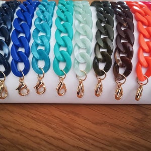 Women's chunky blue link bracelet - aqua green acrylic link bracelet - fancy chunky link bracelet - chunky plastic link bracelet