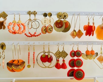 Boucles d'oreilles pendantes orange - boucles d'oreilles pendantes or et orange boucles d'oreilles - fantaisies orange