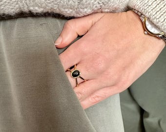 Adjustable fine stone ring in gold-plated stainless steel - adjustable fine gold-plated ring - gold and natural stone ring - rose quartz