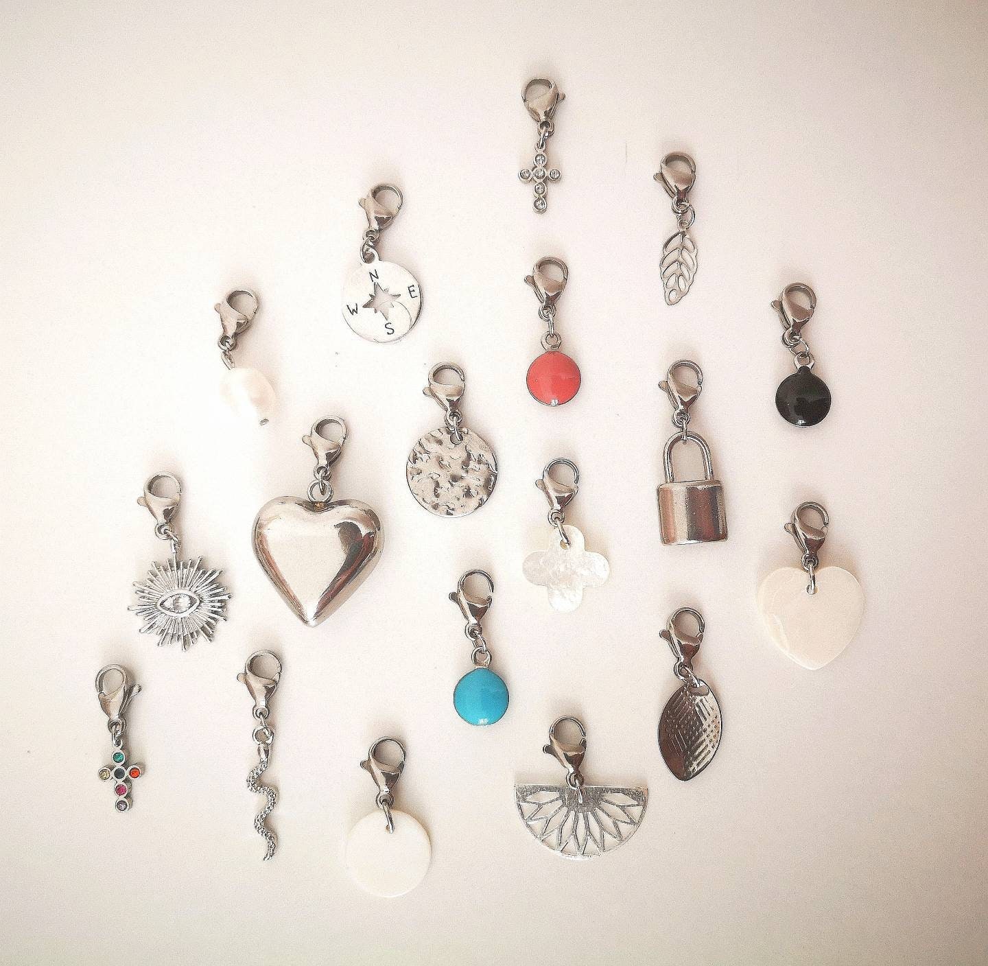 Silver charms - silver pendants - silver necklace pendant - silver charm - silver chain pendant - silver and mother-of-pearl pendant