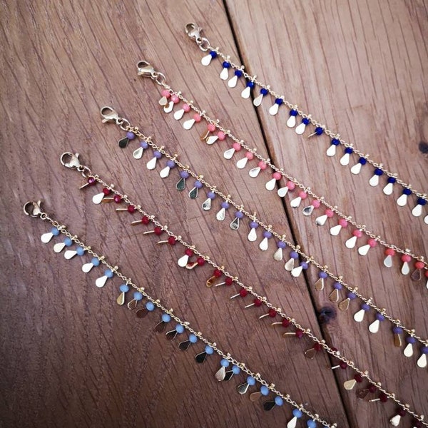 Gold sequin and colorful bead anklets