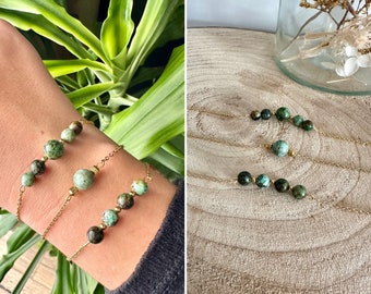 Bracelet fin plaqué or et perles en pierre naturelle turquoise africaine - bracelet perles turquoise africaine