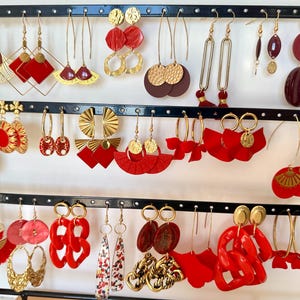 Gold and red earrings - red earrings - red dangle earrings - burgundy red earrings