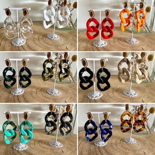 Large acrylic mesh earrings - large link earrings - large dangling earrings