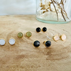Gold and natural stone stud earrings - 8mm stud earrings - rose quartz stud earrings - aventurine - onyx - white mother-of-pearl
