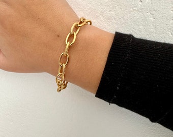Bracelet femme grosse maille plaqué or - bracelet chaîne or épaisse - bracelet chaîne dorée - bracelet en acier inoxydable doré